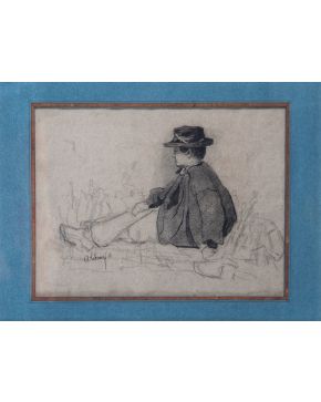 761-ALBERT-CHARLES LEBOURG (Montfort-sur-Risle,1849-Ruán, 1928) Hombre sentado 1868 Carbonc