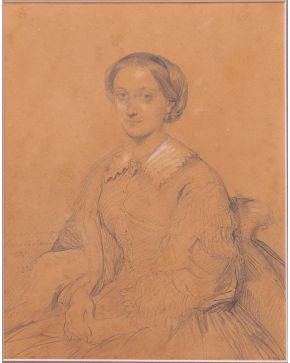 771-THÉODORE CHASSÉRIEAU (1819-1856) Retrato de dama (¿Aline Chassériau?)" 1856 Lápiz grafi