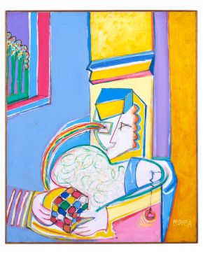1302-JOSÉ MOREA (Chiva, Valencia 1951) Matisse y el cubo loco". 1982 Acrílico sobre tela Fi