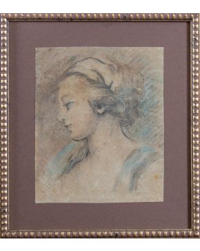 763-SEGUIDOR DE FRANÇOIS BOUCHER (París, 1703-1770) Cabeza de niña de perfil" Carboncillo, cla