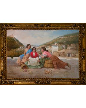 81-ISIDORO MARÍN GARCÉS (Granada, 1863-1926) Gitanas vendiendo higos en Granada" Óleo sobre li