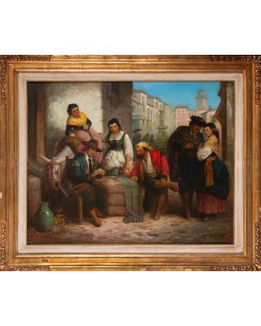 21-ROBERT KEMM (1813-1895) "Jugadores de cartas" Óleo sobre lienzo. Medidas: 70 x 88,5 cm.