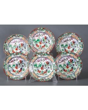 43-Juego de 12 platos de merienda en porcelana china, Familia Verde, dinastía Qing, c. 1900. Con sel