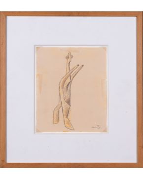 1351-ÁNGEL FERRANT (Madrid 1890-1961) Figura". 1955 Lápices de colores sobre papel Firmado 