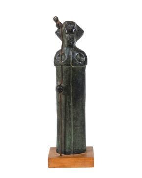 1540-ESCUELA GALLEGA CONTEMPORÁNEA Santiago Apostol" Bronce patinado sobre peana de madera 