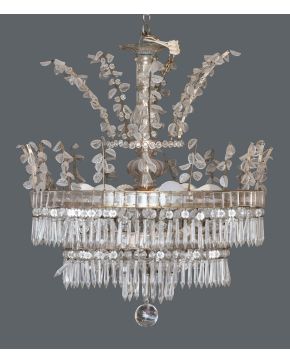 765-TENDERO, lámpara de techo a modo de plafón realizada con  decoración de prismas facetados, cuent