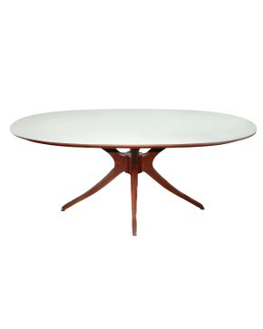 1206-Tavolo". Mesa de comedor, Italia c.1950 Con estructura en madera de haya oscurecida en un to