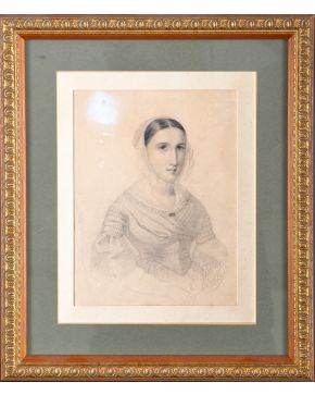 772-JACQUES AIMÉ GLARDON (Vallorbe, 1815- Genf, 1862) Retrato de una dama" Carboncillo y realc