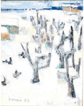 2007-JEAN-JACQUES MORVAN (París 1928-2007)    Arbres". 1957 Óleo sobre papel Firmado y fechado 1957 Medidas: 28 x 23 cm.  