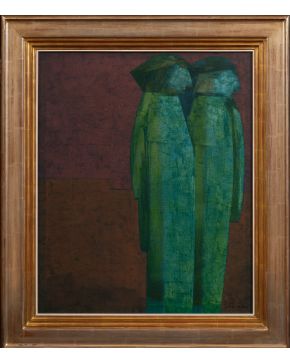 53-ANTONIO QUIRÓS (Santander 1912-Londres 1984) Figuras de perfil" Óleo sobre lienzo Firmado También al dorso firmado Medida