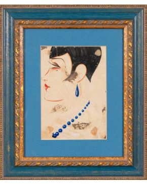 56-JUAN ANTONIO MORALES (Villavaquerín 1909-Madrid 1984) Retrato de flapper" y "Retrato másculino". Gouache y tinta sobre papel, pare