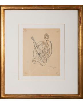 40-BENJAMÍN PALENCIA (Barrax 1894-Madrid 1980) Músico surrealista". 1930 Acuarela y tinta sobre papel Firmado y fechado 1930 Med