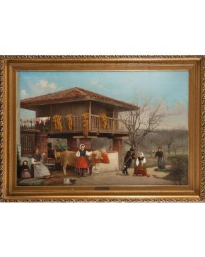 400-¿Joseph Kleitsch? Escena campestre en Asturias" 1908 Óleo sobre lienzo. Medidas: 80 x 110 cm. Firmado en el áng. Inf. Dch