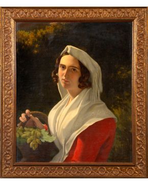 479-CARLOS DE PARÍS Retrato de Lorenza Geriga de Tívoli".  1850 Óleo sobre lienzo. Medidas: 75 x 61,5 cm. Firmado, fechado y 