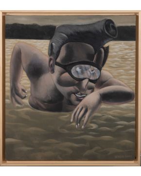 52-SERGIO SANZ (Santander 1964) Sin título" Óleo sobre lienzo Firmado Medidas: 110,5 x 97 cm."