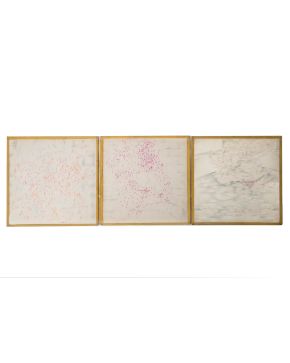 2030-JUAN BORDES Sin título"". 1973 Tríptico de lápices de colores sobre papel Firmado y fechado al dorso 1973 Medidas: 23 x 23 cm. (cada uno