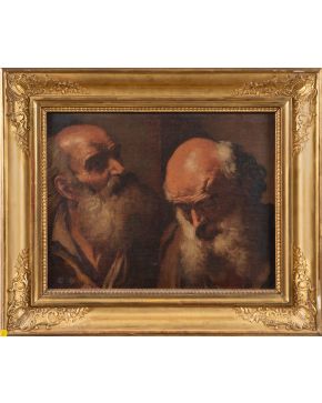 805-ESCUELA NAPOLITANA, S. XVII Dos estudios de cabeza"" Óleo sobre lienzo. Medidas: 46 x 58 cm.""