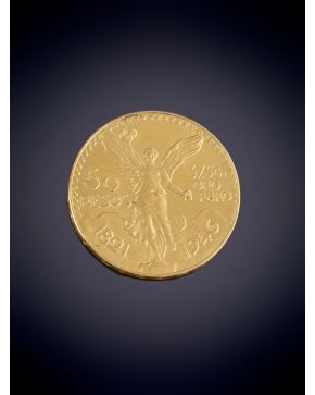973-MONEDA 50 PESOS MEXICANOS 1821-1946 EN ORO AMARILLO DE 22K. 