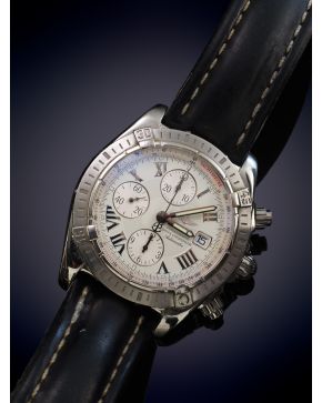 993-BREITLING CHRONOGRAPHE. CAJA EN ACERO. MOVIMIENTO AUTOMÁTICO. Esfera gris con numeración romana en acero y aguja central para