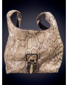 998-LOEWE Modelo Calle, bolso en piel beige y marrón. Forrado en ante en el interior.