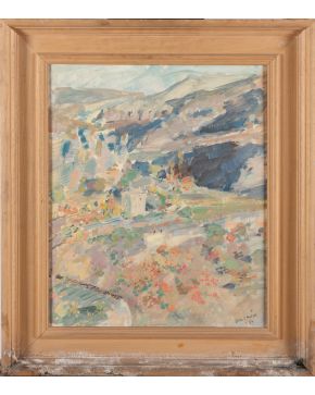 500-JULIÁN GRAU SANTOS (Canfranc, Huesca, 1937)  Paisaje"" 1974 Óleo sobre tablex.  Medidas: 46 x 38 cm. F