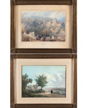 505-SEGÚN D. ROBERTS  Pareja de acuarelas La Alhambra"" Acuarela sobre papel Medidas: 270 x 380 mm ""Floren