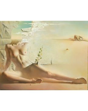 2047-DANIEL GONZÁLEZ POBLETE (Ciudad Real 1944) Desnudo femenino en un paisaje Óleo sobre táblex Firmado Medidas: 54 
