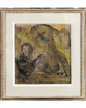 2055-JEAN-JACQUES MORVAN (París 1928-2007)  Desnudo de mujer. 1957 Acuarela y crayón sobre papel Firmado y fechado 19