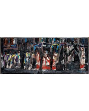 2031-SAM ANDEL   Procesión. 1964 Óleo sobre lienzo Firmado y fechado 1964 Medidas: 32,7 x 81 cm.  Procedenci