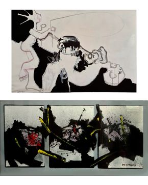 2001-RAMÓN DE VARGAS (Getxo 1934) Sin título  Óleo sobre lienzo  Uno de ellos firmado Medidas: 85,5 x 127 cm., 57,5 x