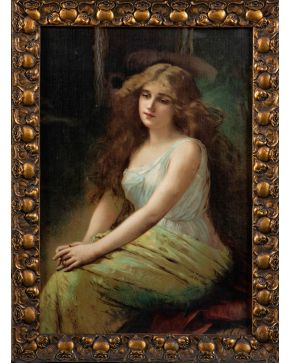 493-ANGELO ASTI (París, 1847-1903) Retrato de dama Pastel  Medidas: 60 x 41 cm.  Firmado en ángulo inferior derecho: 