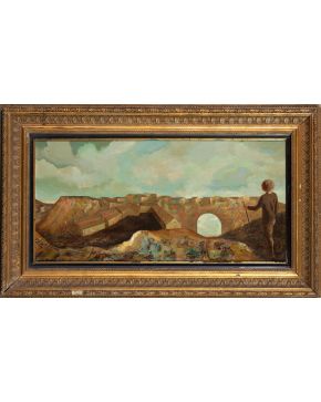 2-GINÉS LIÉBANA (Torredonjimeno, Jaén 1921-Madrid 2022) Paisaje del Ángel. 1973  Óleo sobre lienzo Firmado y fechada 197