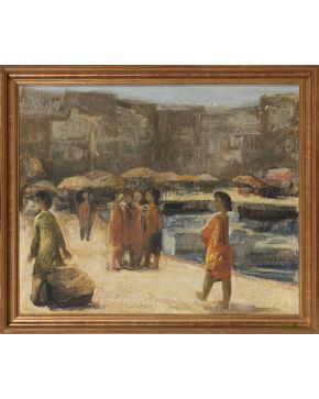 8-MANUEL MINGORANCE ACIEN (1920-2014) El mercado de los Pérez. 1970 Óleo sobre lienzo Firmado También al dorso titula
