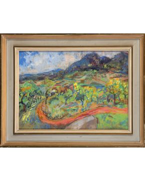 3-JOAN ABELLÓ (Mollet del Vallés 1922-Barcelona 2008) Paisaje Gouache sobre papel Firmado Medidas: 42 x 60 cm. 