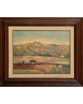 11-BERNARDINO BIENABE ARTÍA (Irún 1899-Echalar, Navarra 1987) La labranza. Baztan, Navarra. 1951 Óleo sobre lienzo Firma