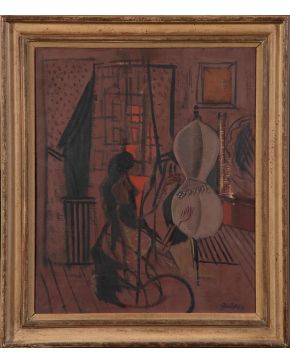 41-FRANCISCO BORES (Madrid 1898-París 1972) La Couturière. 1934 Óleo sobre lienzo Firmado y fechado 1934 Al dorso tam