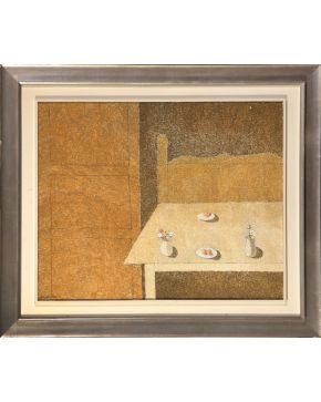 49-CRISTINO DE VERA (Santa Cruz de Tenerife 1931) Bodegón Óleo sobre lienzo Firmado Medidas: 81 x 100 cm.