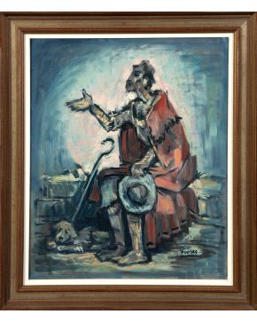 37-PEDRO FLORES (Murcia 1897-París 1967) Le mendicante Óleo sobre lienzo Firmado Al dorso titulado y firmado Medid