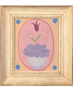 34-MARÍA GIRONA (Barcelona 1923-2015) Bol con flores. 1975 Óleo sobre lienzo Firmado y fechado 1975 Al dorso titulado