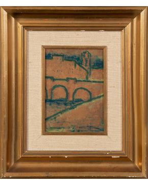 10-GINÉS PARRA (Zúrgena 1896-París 1960) París Óleo sobre táblex Firmado Al dorso firmado Medidas: 22 x 15 cm.