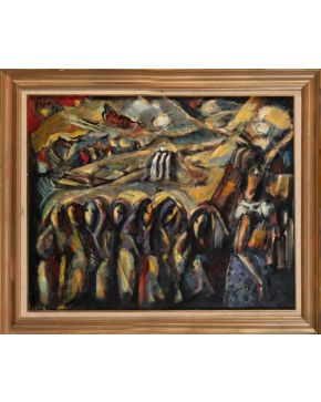 38-EDUARDO PISANO (Torrelavega 1912-París 1986) Crucifixión Óleo sobre lienzo Firmado Medidas: 73 x 92 cm. 