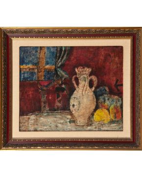 12-AGUSTÍN ÚBEDA (Ciudad Real 1925-Madrid 2007) Ventana azul Óleo sobre lienzo Firmado También al dorso firmado y tit