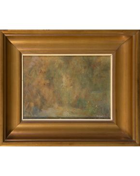 27-GUILLERMO VARGAS RUIZ (Bollullos de la Mitación 1910-Madrid 1990) Paisaje Óleo sobre táblex Firmado Medidas: 21 x 