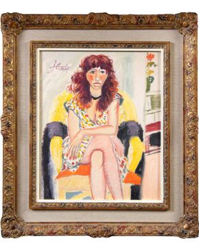 26-JORDI CURÓS (Gerona 1930-2017)  Mujer sentada Óleo sobre lienzo Firmado Medidas: 46,5 x 38,3 cm.