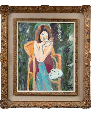 28-JORDI CURÓS (Gerona 1930-2017)  Mujer sentada Óleo sobre lienzo Firmado Medidas: 46 x 38 cm.  