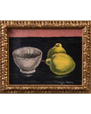 46-GODOFREDO ORTEGA MUÑOZ (San Vicente de Alcán 1905-Madrid 1982) Cuenco con limones. c. 1940 Óleo sobre lienzo Firmado