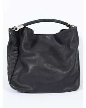 1001-YVES SAINT LAURENT" GRAN BOLSO EN PIEL E INTERIOR EN ANTE CON ASA RÍGIDA Y CARTERA EN SU INTERIOR. "