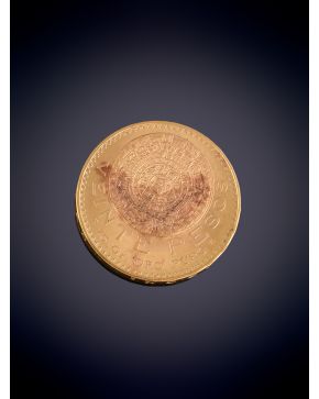 908-MONEDA DE 20 PESOS MEXICANOS EN ORO AMARILLO DE 22K. 