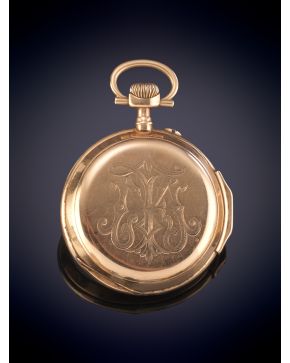 915-RELOJ DE BOLSILLO FINALES S XIX Caja en oro 18k. Movimiento mecánico manual. Esfera blanca. Con numeración romana