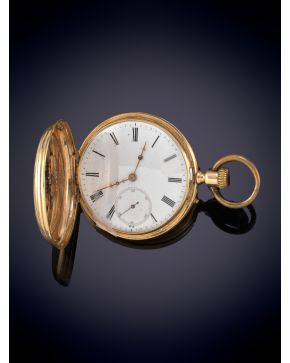 918-LIGNE DROITE RELOJ DE BOLSILLO FINALES S XIX Caja en oro 18k. Movimiento mecánico manual. Esfera blanca. Numeraci